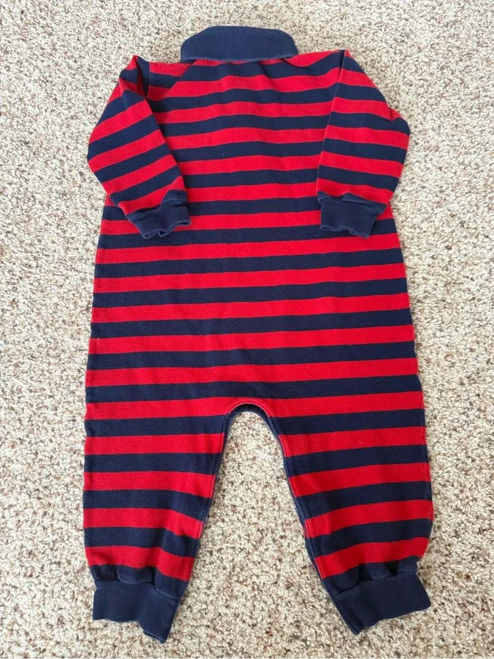 Ralph Lauren Red & Navy Striped Cotton One-Piece Romper 24 Months